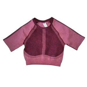 Fabletics Helena Seamless Two Tone Pink Round Neck Compression Crop Top, Small